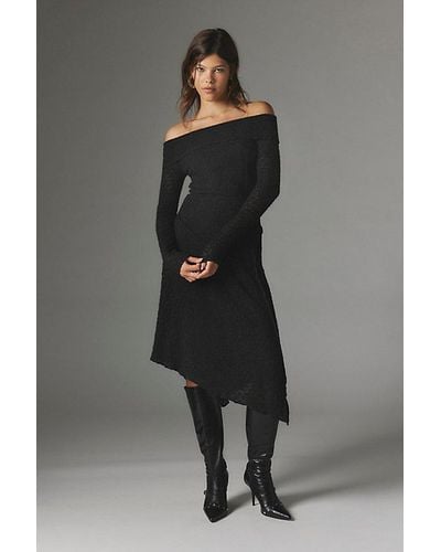 Urban Outfitters Uo Yaya Asymmetrical Off-The-Shoulder Midi Dress - Grey