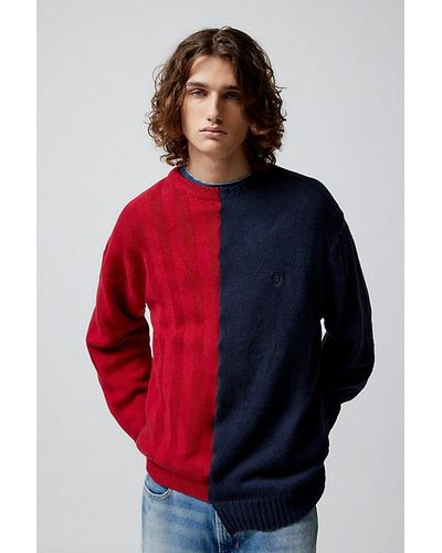 Urban Renewal Remade Uneven Splice Crew Neck Sweater - Red