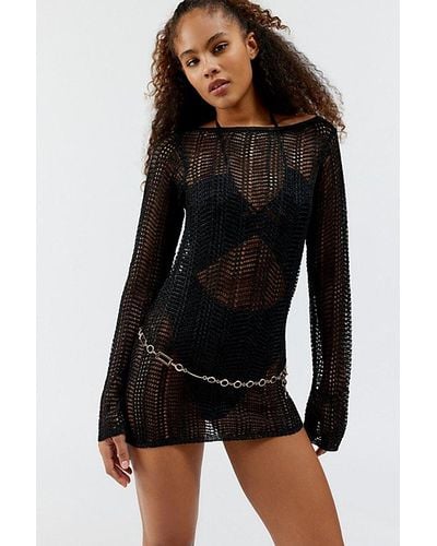 Urban Outfitters Uo Lydia Semi-Sheer Crochet Mini Dress - Black