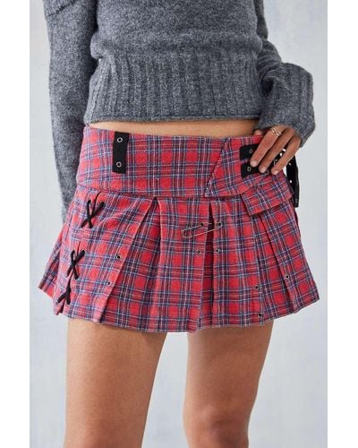 Urban Outfitters Uo Washed Tartan Mini Buckle Kilt - Red