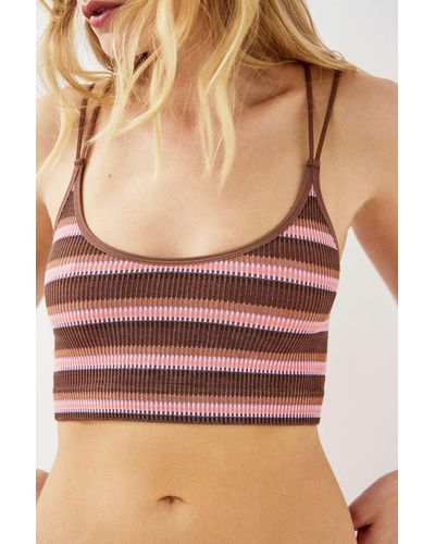 Out From Under Markie Stripe Print Seamless Ribbed Cami Xs At Urban Outfitters - Brown
