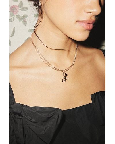 Urban Outfitters Delicate Teddy Bear Charm Necklace - Black