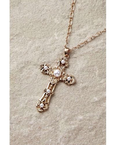 Silence + Noise Silence + Noise Pearl Statement Cross Necklace - Natural