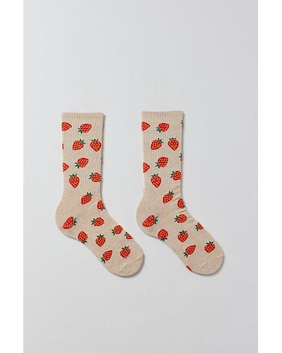 Urban Outfitters Strawberry Allover Print Crew Sock - Natural