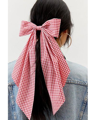 Urban Outfitters Long Gingham Hair Bow Barrette - Red