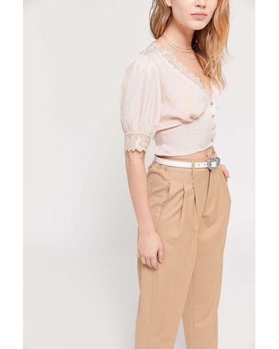 Urban Outfitters Uo Isabella Lace Trim Satin Blouse - Natural