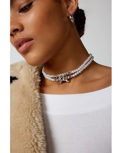 Urban Outfitters Ivey Textured Bow Choker Necklace - Brown