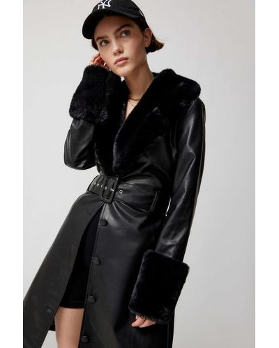 Lioness Brooklyn Faux Leather Longline Coat - Black