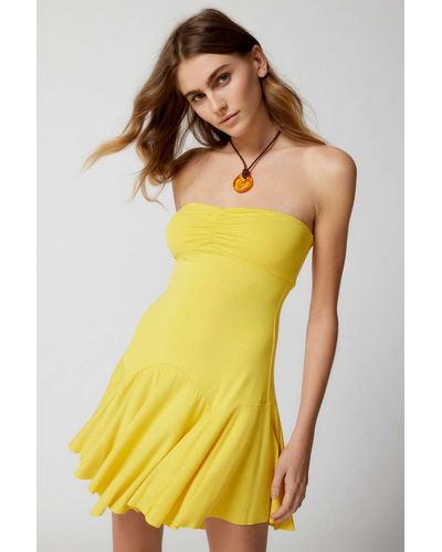 Silence + Noise Silence + Noise Draca Strapless Drop-waist Mini Dress In Bright Yellow,at Urban Outfitters