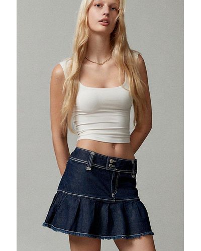 Urban Outfitters Uo Raven Denim Pleated Mini Skirt - Blue