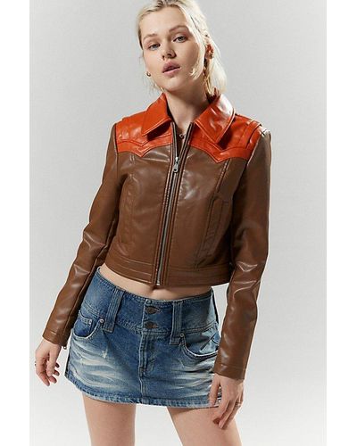 Silence + Noise Mariah Faux Leather Western Jacket - Brown