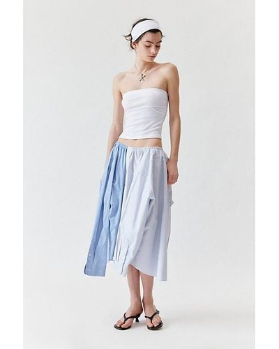 Urban Renewal Remade Shirting Midi Skirt - Blue
