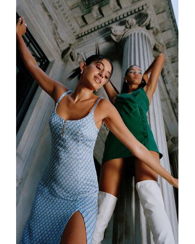 Urban Outfitters Uo Tiera Slit Midi Slip Dress - Blue