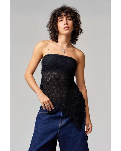 Urban Outfitters Uo Indie Lace Asymmetric Bandeau Top - Blue