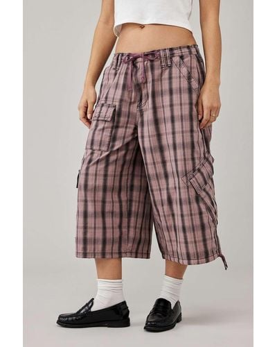 BDG Detroit Check Cropped Cargo Trousers - Pink