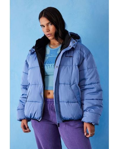 iets frans... Recycled Water-resistant Hooded 90s Sports Puffer Jacket - Blue