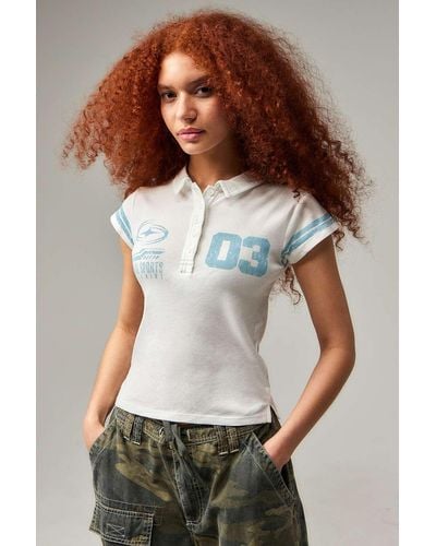 BDG White Graphic Cropped Polo Shirt