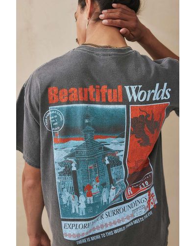 Urban Outfitters Uo Black Beautiful Worlds T-shirt - Blue