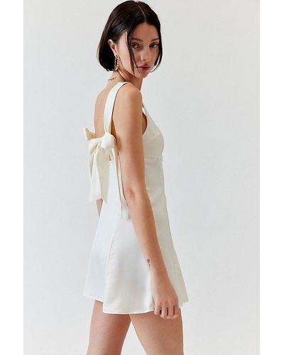 Urban Outfitters Uo Bri Double Bow Satin Mini Dress - White