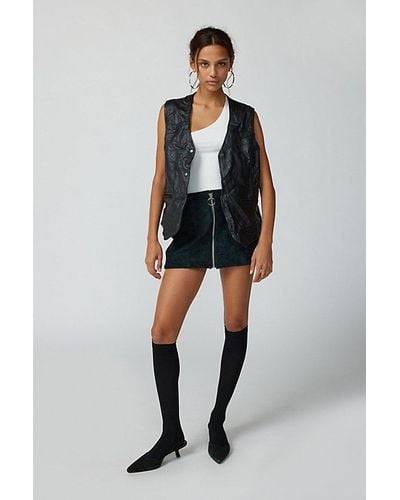 Urban Renewal Remade Zip Front Suede Mini Skirt - Black