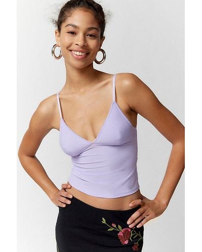 Out From Under Je T'Aime Mesh V-Neck Cropped Cami - Purple