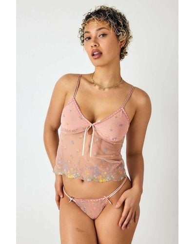 Out From Under Wildflower Embroidered Thong - Pink