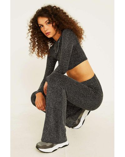 Urban Outfitters Uo High-rise Glitter Flare Trousers - Metallic