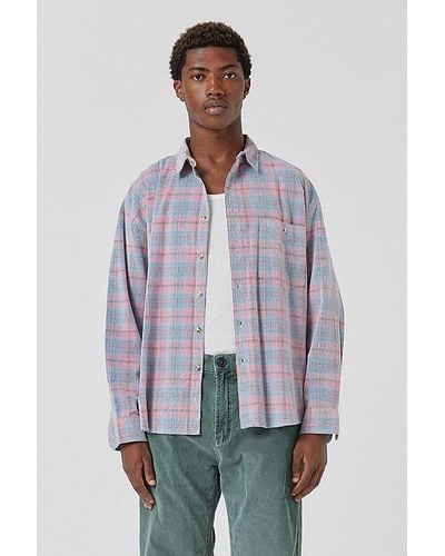 Barney Cools Cabin 2.0 Recycled Cotton Corduroy Plaid Shirt Top - Gray