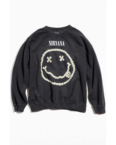 Urban Outfitters Nirvana Daisy Smile Crew Neck Sweatshirt - Black