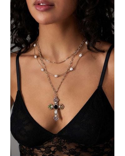 Silence + Noise Silence + Noise Multicolour Cross Layered Necklace - Natural