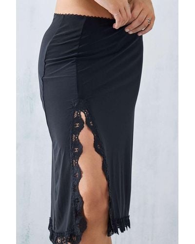 Urban Outfitters Uo Black Lace Slip Midi Skirt - Blue