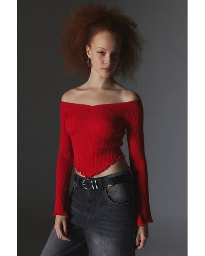 Silence + Noise Tatianna Off-The-Shoulder Ribbed Sweater - Red
