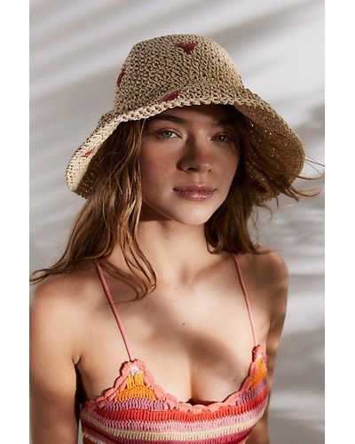 Urban Outfitters Heart Floppy Straw Hat - Brown