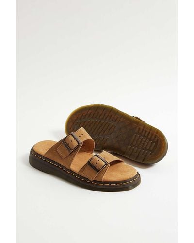Dr. Martens Tan Josef Nubuck Leather Buckle Slide Sandals - Brown