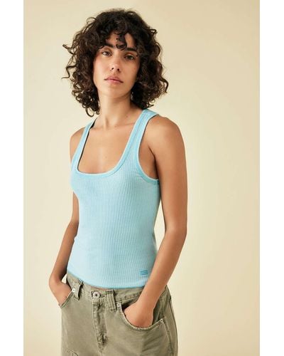 BDG Everyday Square Neck Ribbed Tank Top - Blue
