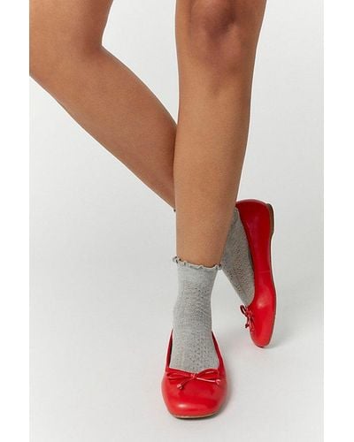Urban Outfitters Lettuce-Edge Pointelle Crew Sock - Red