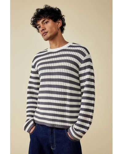 BDG Open Stripe Knit Jumper 2xs At Urban Outfitters - Blue