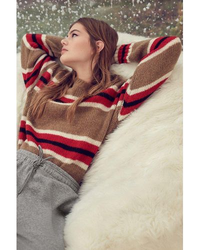 Urban Outfitters Uo Oversized Striped Boyfriend Sweater - Red