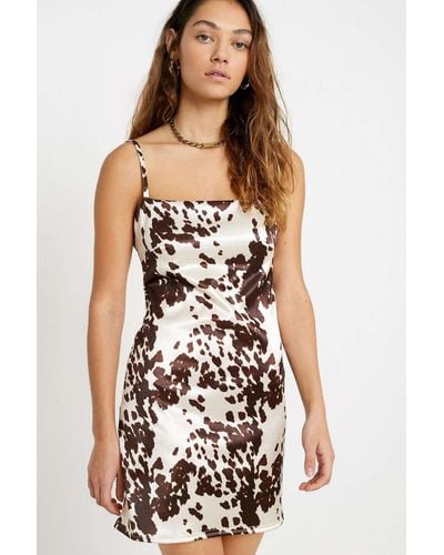 Urban Outfitters Uo Cow Print Sateen Mini Dress - Multicolor