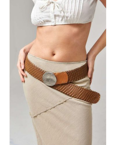 Urban Outfitters Uo Woven Leather Belt - Natural