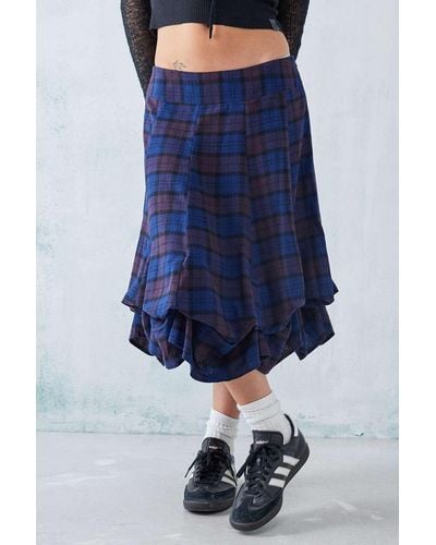 Urban Outfitters Uo Blue Check Hitched Up Midi Skirt
