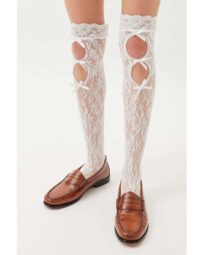 Urban Outfitters Cutout Lace Thigh-high Sock - White