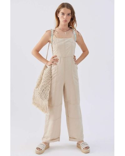 Urban Outfitters Uo Harley Linen Backless Overall - Natural
