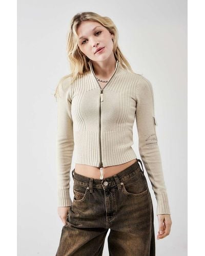 BDG Utility Zip-through Knitted Top - Natural