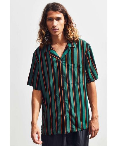 Urban Outfitters Uo Vertical Stripe Short Sleeve Button-down Shirt - Green