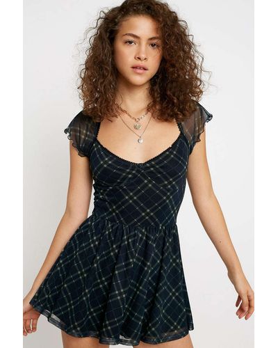 Urban Outfitters Uo Milly Plaid Romper - Black