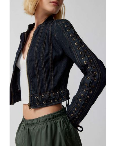 Lioness Berlin Cropped Denim Jacket In Indigo,at Urban Outfitters - Black