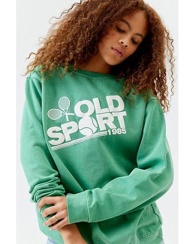 Urban Outfitters Old Sport Puff Paint Pullover Sweatshirt - Green