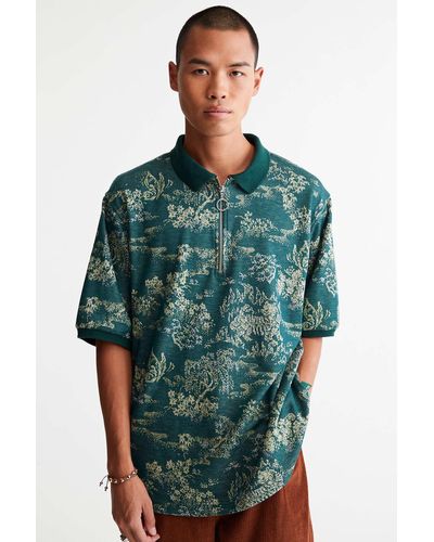 Urban Outfitters Uo Baggy Fit Zip Polo Shirt - Green