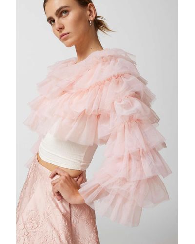 Urban Outfitters Frill Tiered Cropped Bolero Jacket In Pink,at